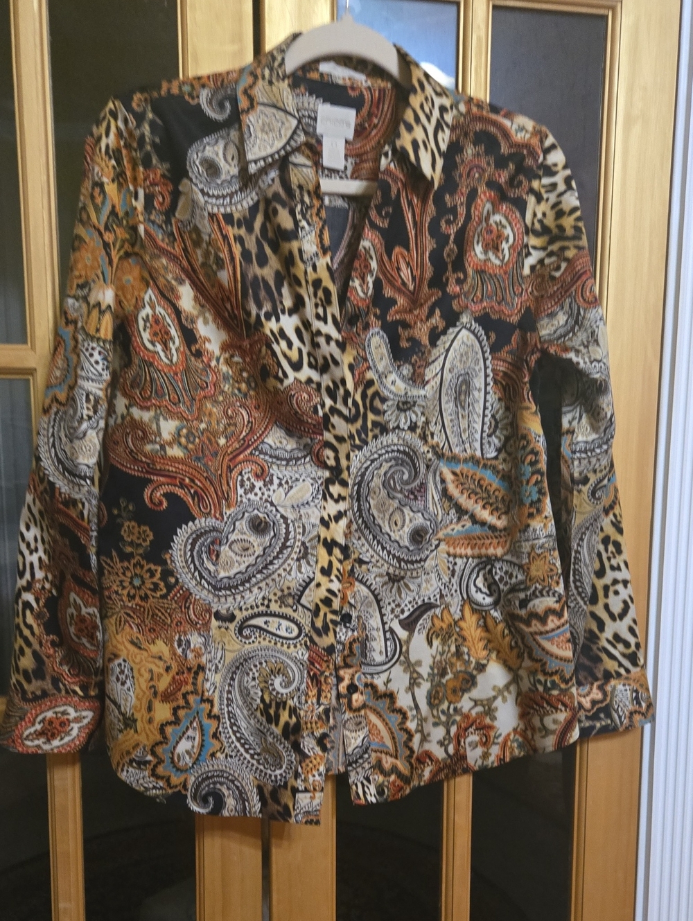 Chicos Animal Print Long Sleeve Shirt